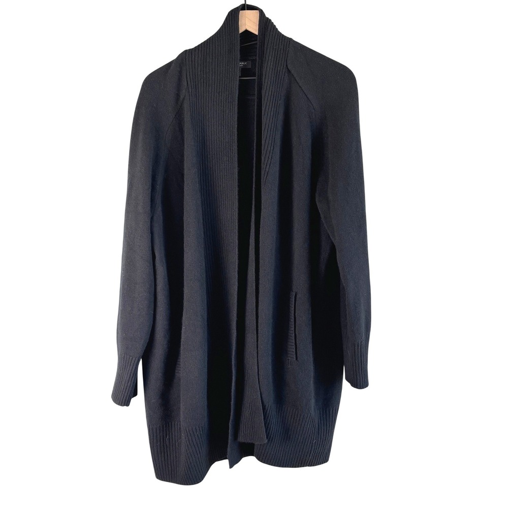 Banana Republic Cardigan Black Womens XXL 100% Cashmere Longline Open Sweater